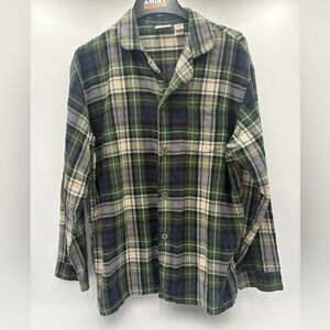 L.L.Bean Men's Flannel Shirt Large Tall Plaid Green Blue Cotton Button Down